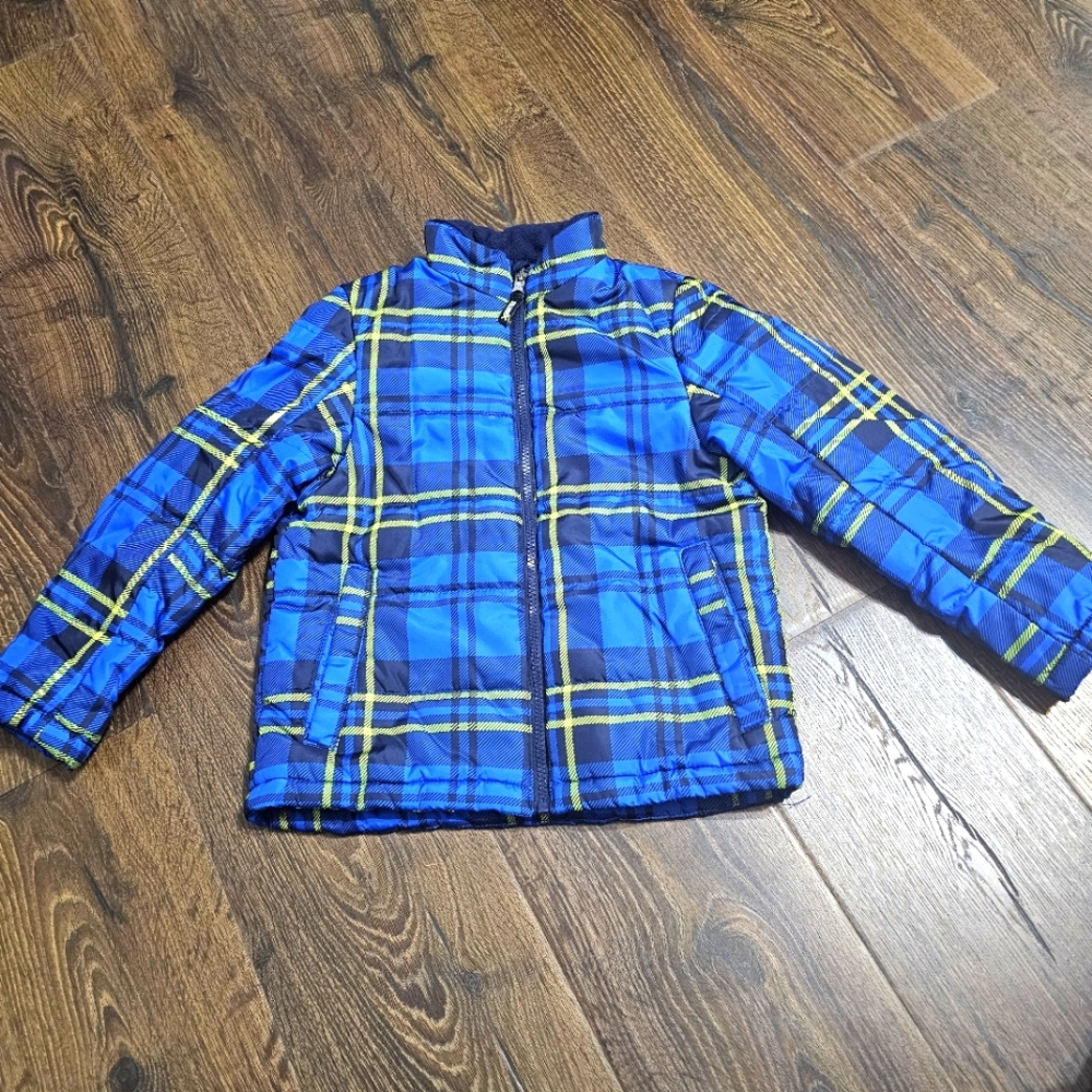 Mountain Expedition Puffer Jacket Coat Blue Plaid Boys Size 8 Medium